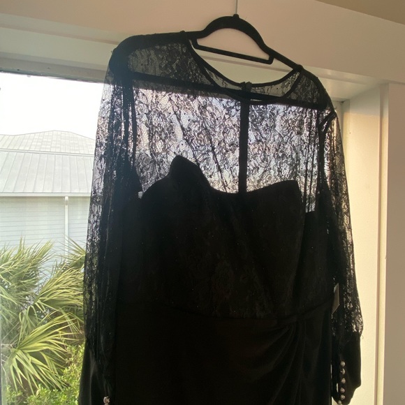 Mac Duggal Sequin Lace Illusion Black Formal Evening Gown Plus Size - Picture 11 of 12